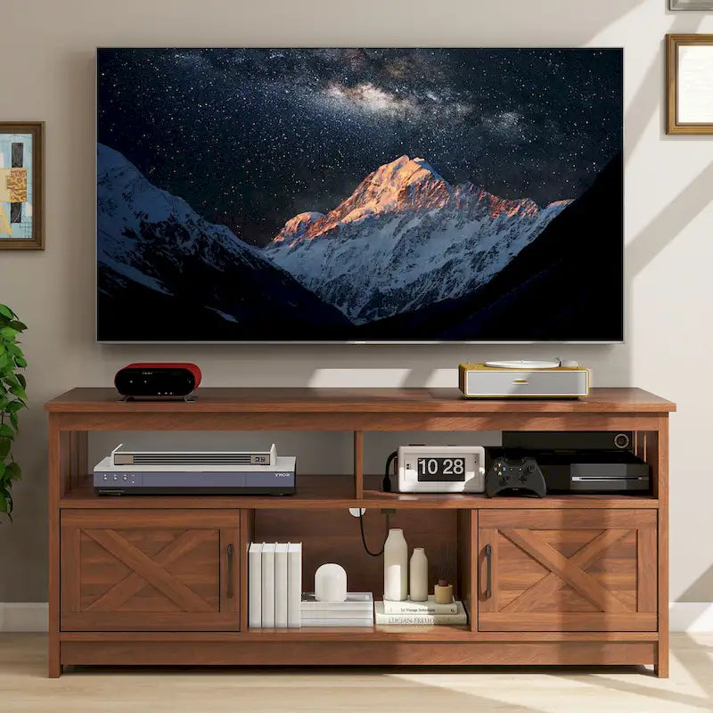 Farmhouse 59" TV Stand Media Console with Storage Cabinets and Shelves