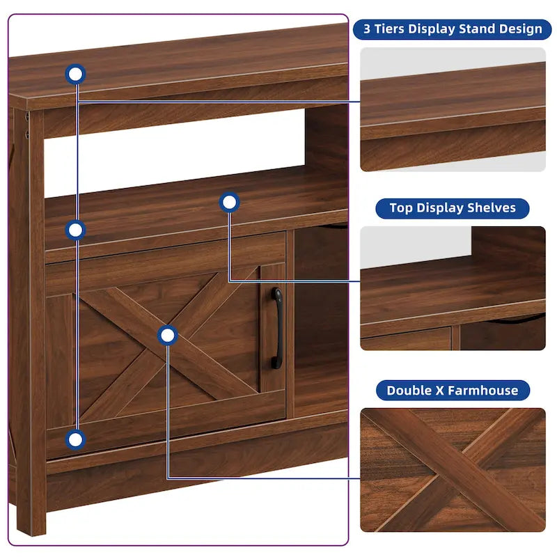Farmhouse 59" TV Stand Media Console with Storage Cabinets and Shelves