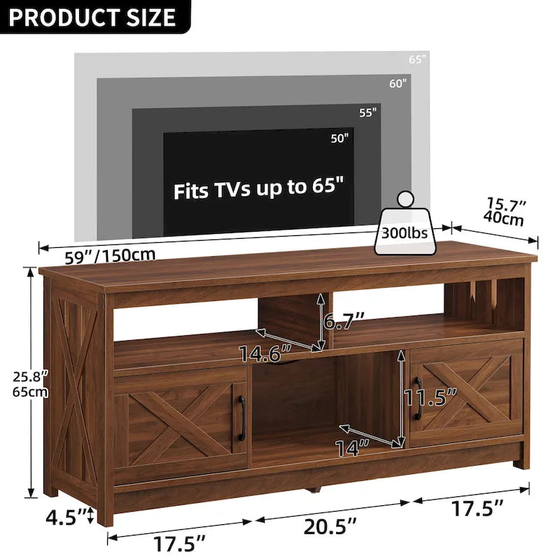 Farmhouse 59" TV Stand Media Console with Storage Cabinets and Shelves