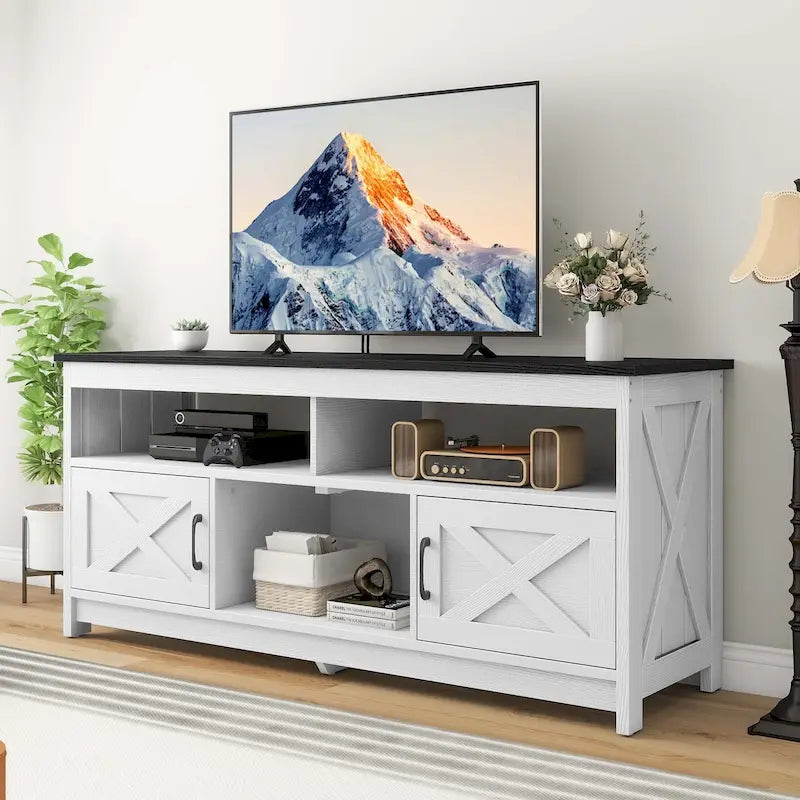 Farmhouse 59" TV Stand Media Console with Storage Cabinets and Shelves