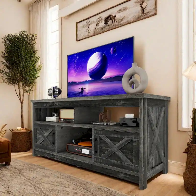 Farmhouse 59" TV Stand Media Console with Storage Cabinets and Shelves