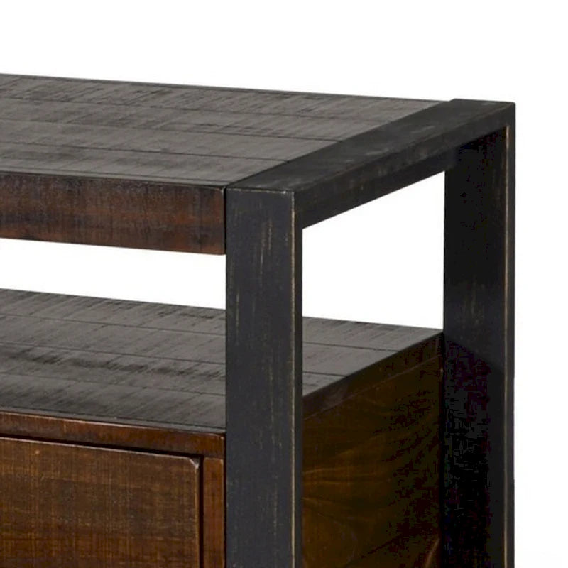 TV Media Console, 3 Drawers, 2 Shelves, Dark Brown Wood, 78 Inch