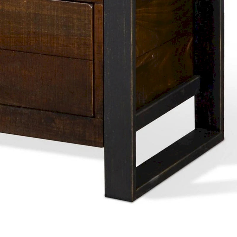TV Media Console, 3 Drawers, 2 Shelves, Dark Brown Wood, 78 Inch
