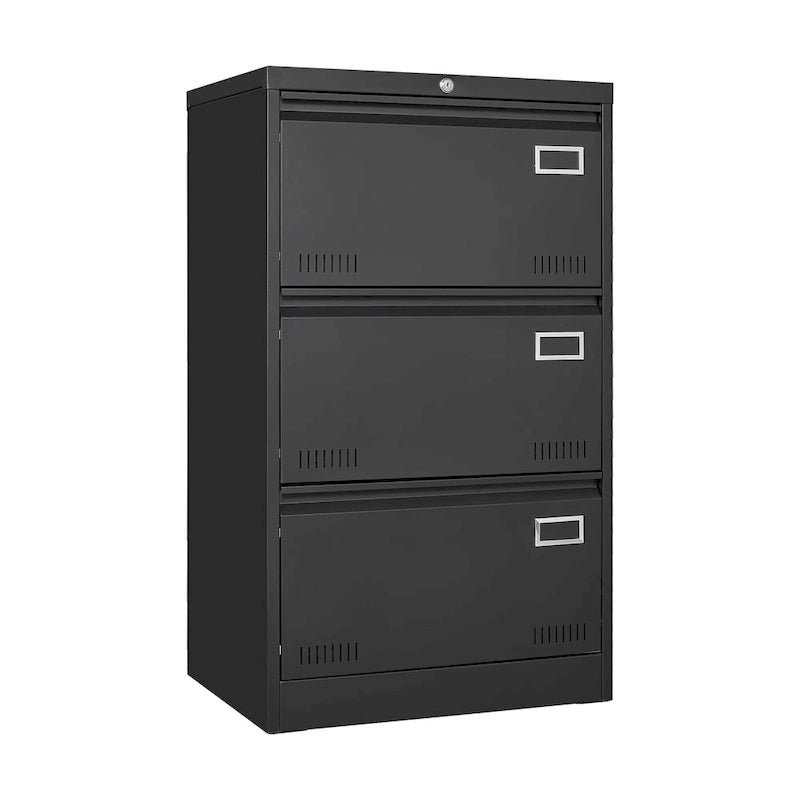 Black Locking Metal File Cabinets with Three Drawer, Lock and Key