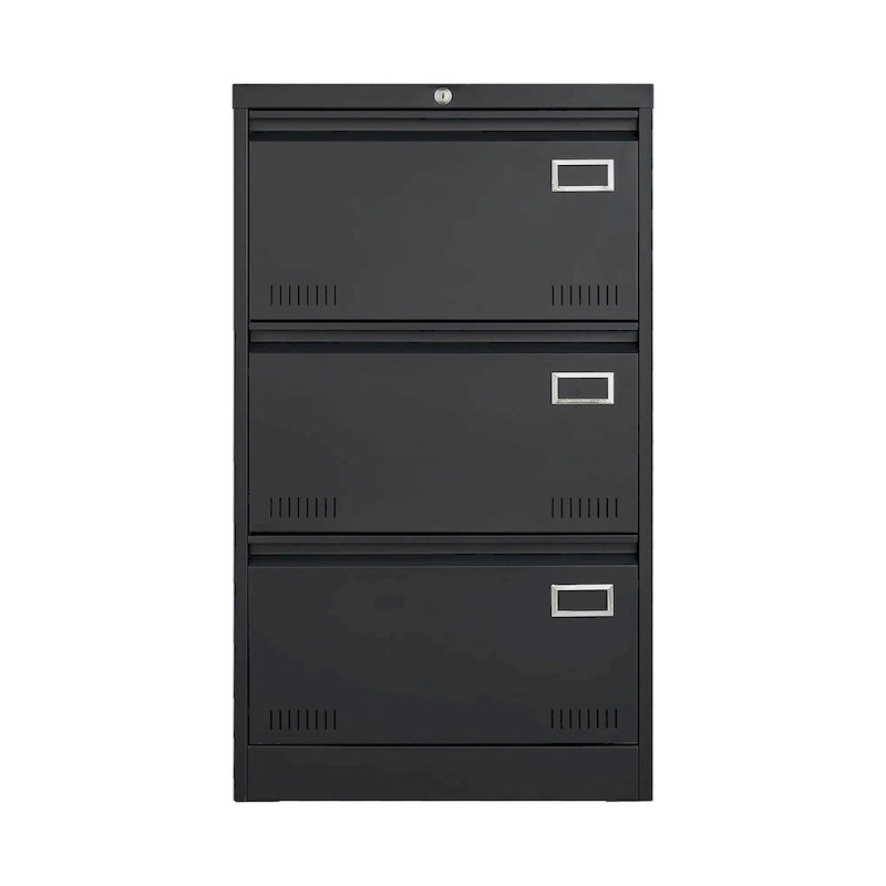Black Locking Metal File Cabinets with Three Drawer, Lock and Key