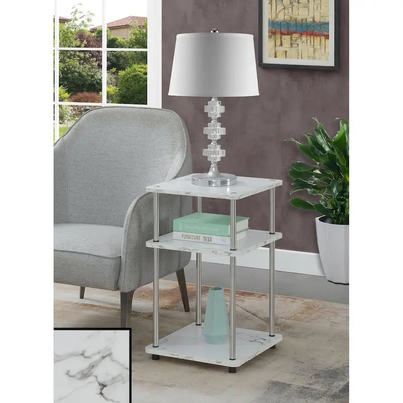 No-Tools 3-Tier End Table with Stainless Steel Legs