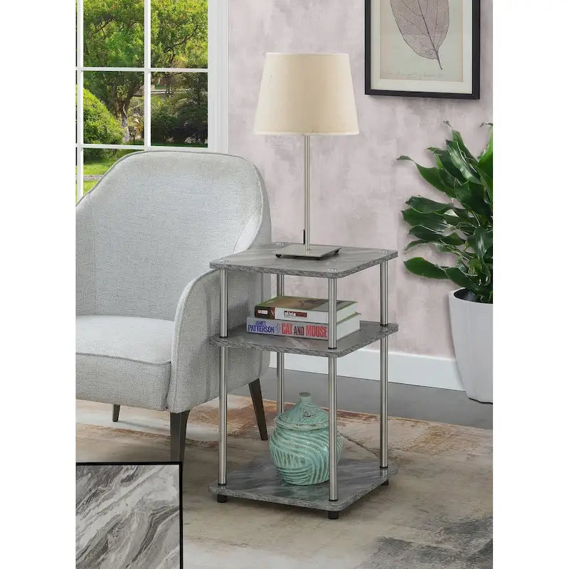 No-Tools 3-Tier End Table with Stainless Steel Legs