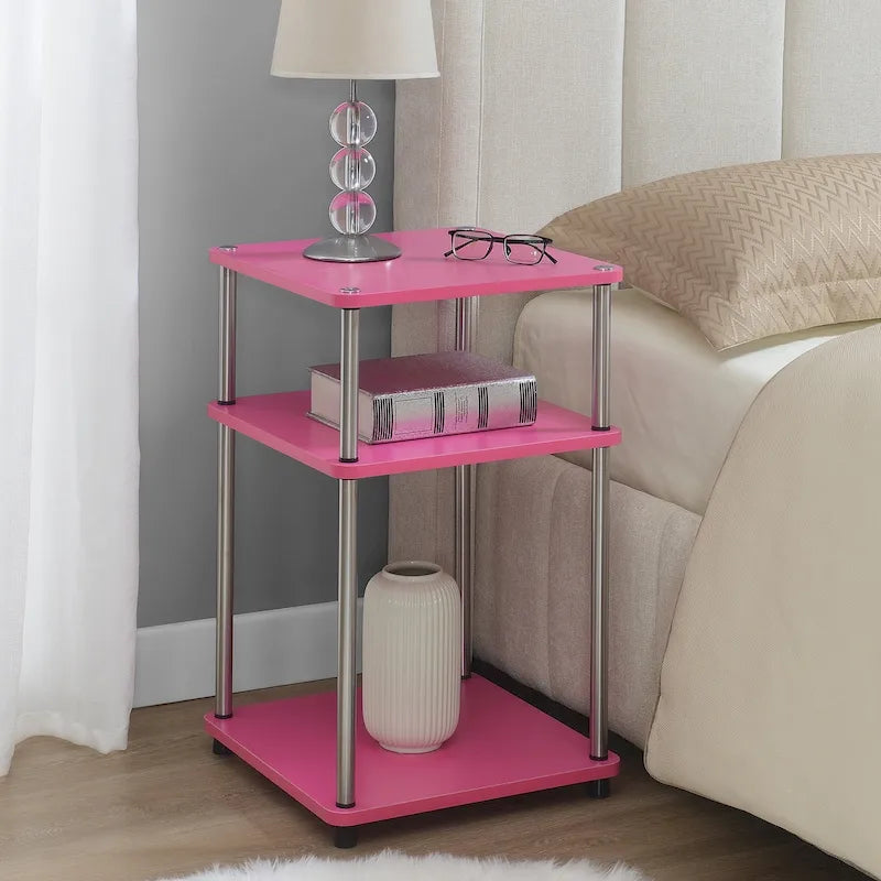 No-Tools 3-Tier End Table with Stainless Steel Legs