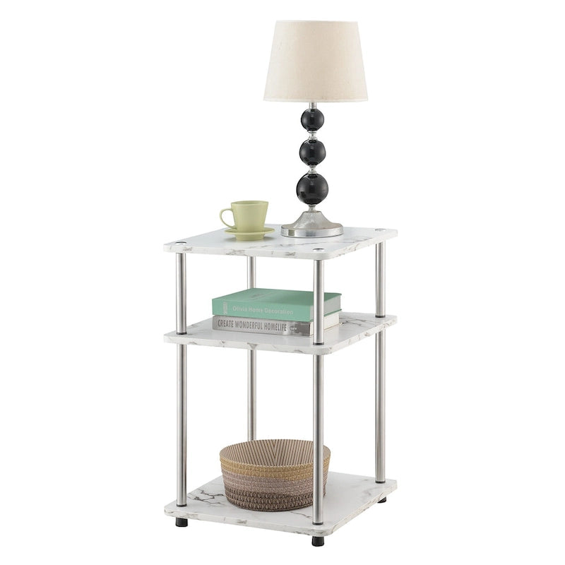 No-Tools 3-Tier End Table with Stainless Steel Legs