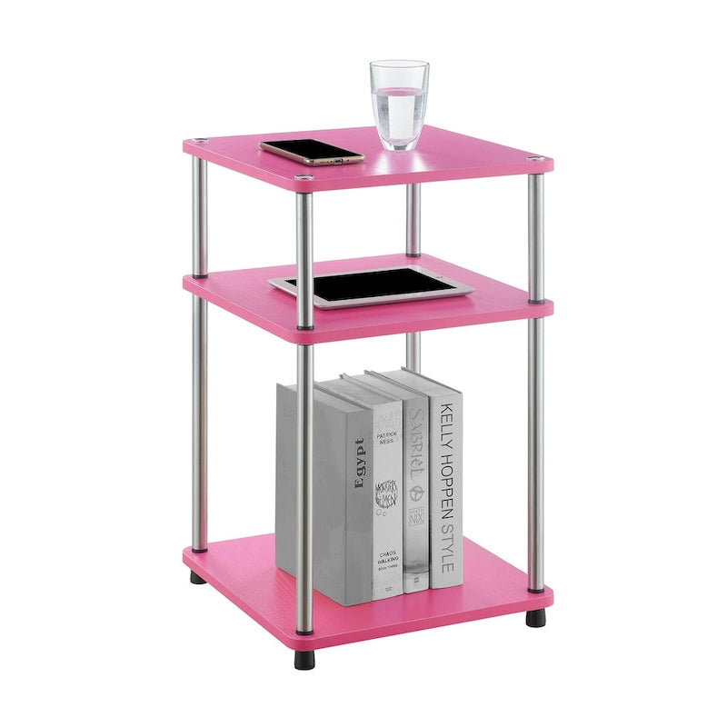 No-Tools 3-Tier End Table with Stainless Steel Legs