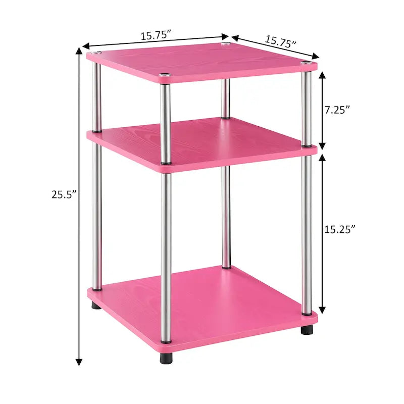 No-Tools 3-Tier End Table with Stainless Steel Legs