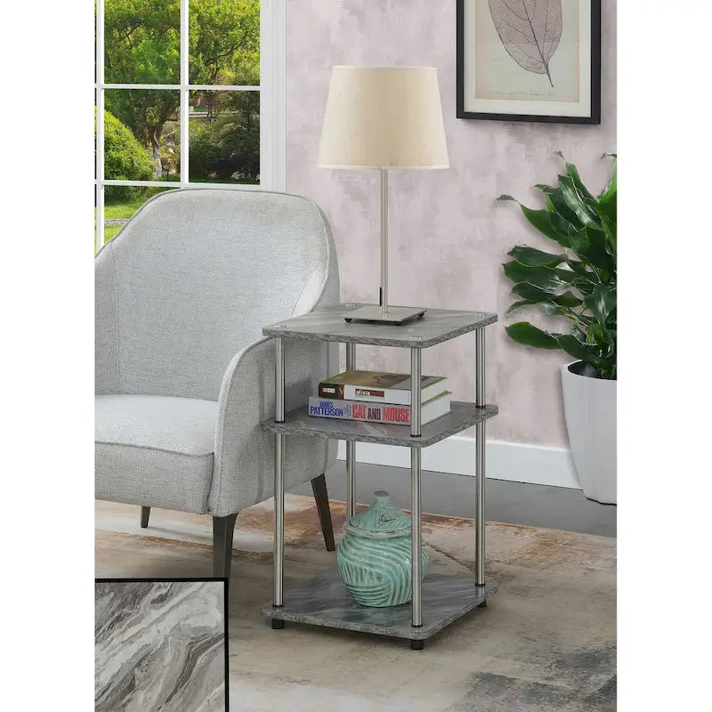 No-Tools 3-Tier End Table with Stainless Steel Legs