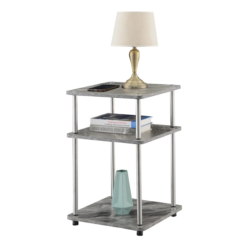 No-Tools 3-Tier End Table with Stainless Steel Legs