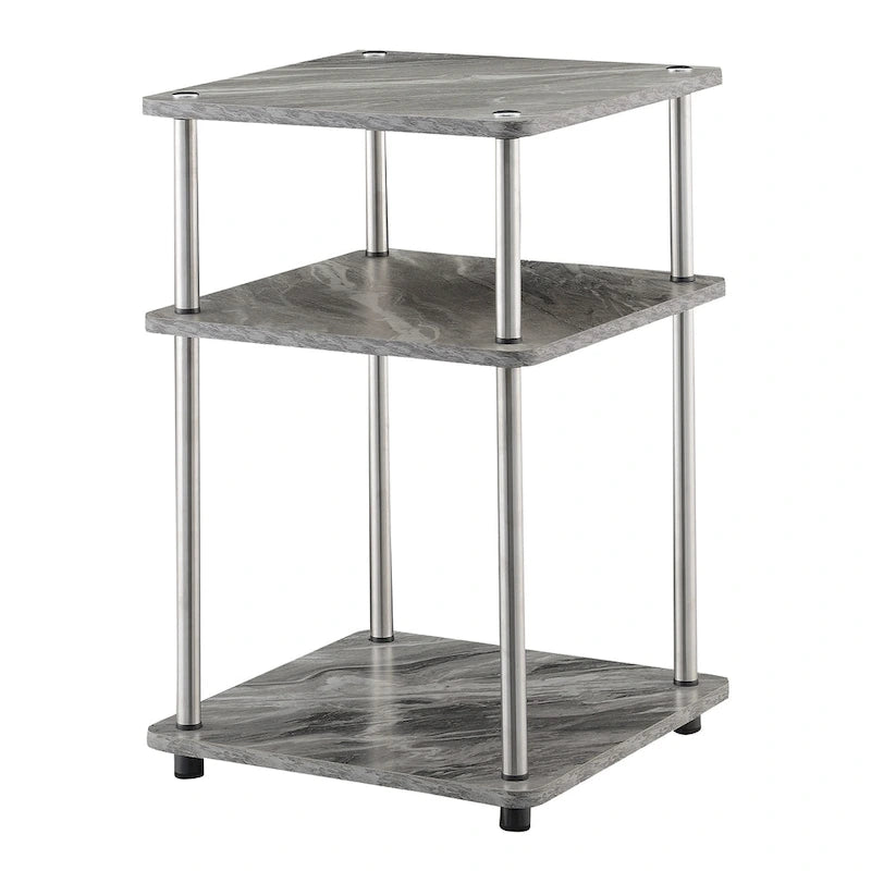 No-Tools 3-Tier End Table with Stainless Steel Legs