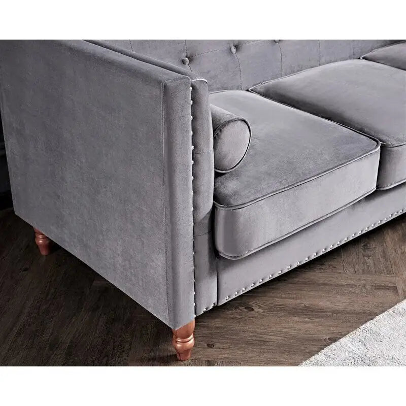 83" Velvet Square Arm Nailhead Chesterfield Sofa