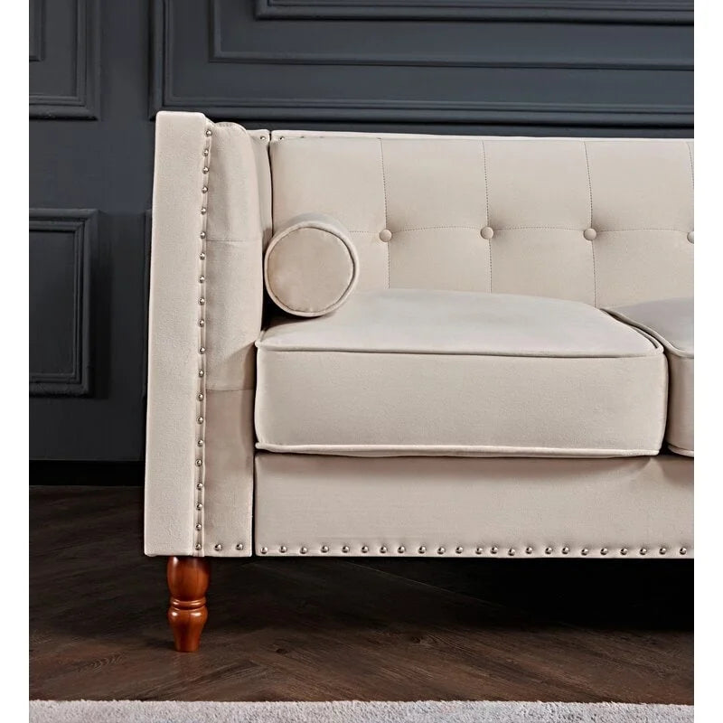 83" Velvet Square Arm Nailhead Chesterfield Sofa