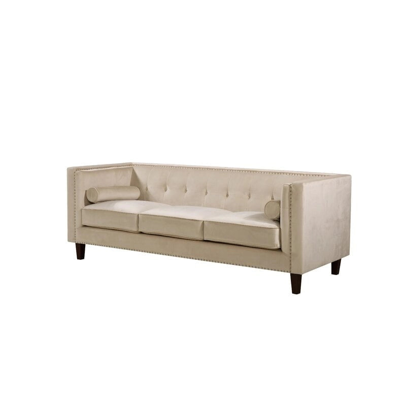 83" Velvet Square Arm Nailhead Chesterfield Sofa