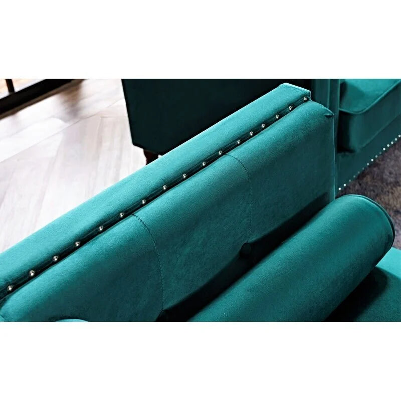 83" Velvet Square Arm Nailhead Chesterfield Sofa
