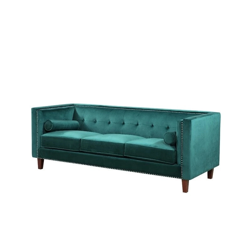 83" Velvet Square Arm Nailhead Chesterfield Sofa