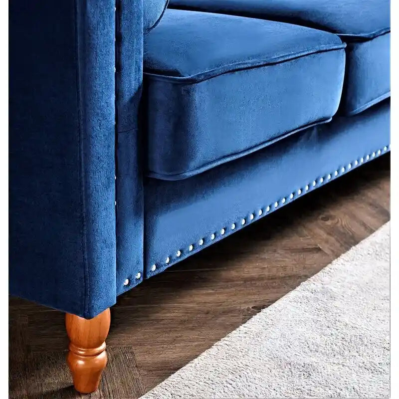 83" Velvet Square Arm Nailhead Chesterfield Sofa