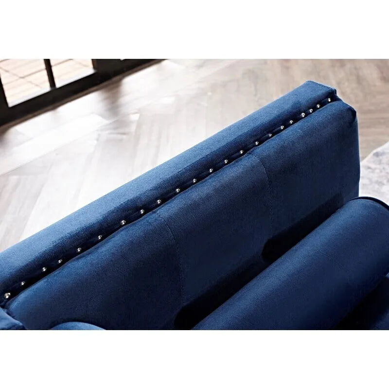 83" Velvet Square Arm Nailhead Chesterfield Sofa