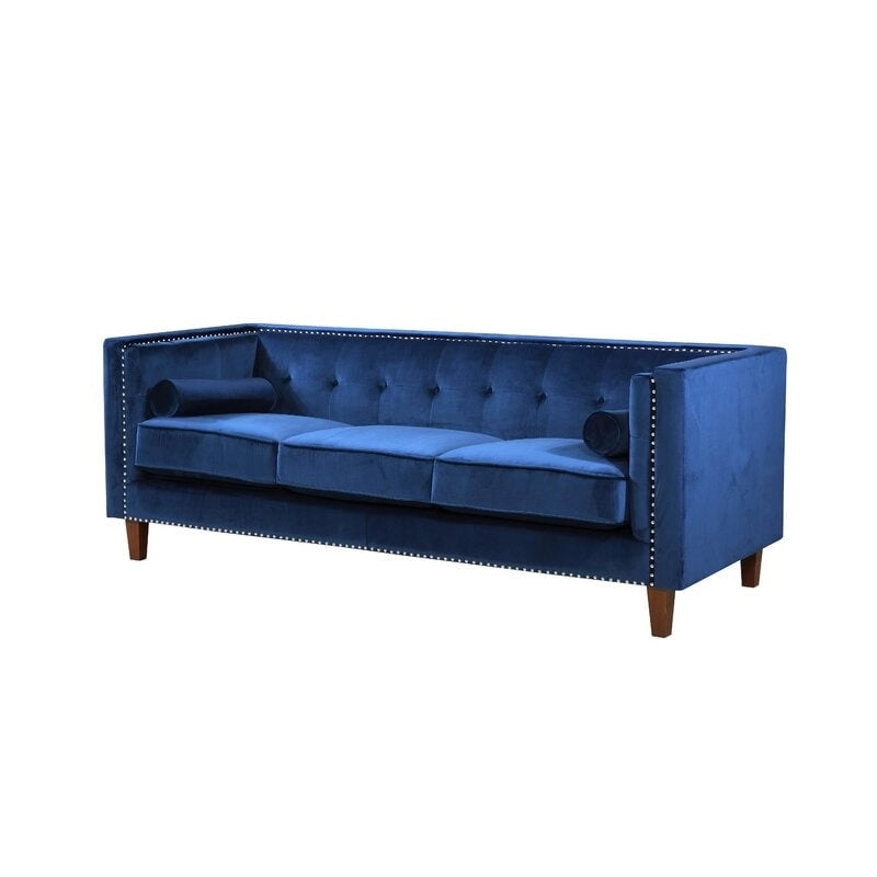 83" Velvet Square Arm Nailhead Chesterfield Sofa