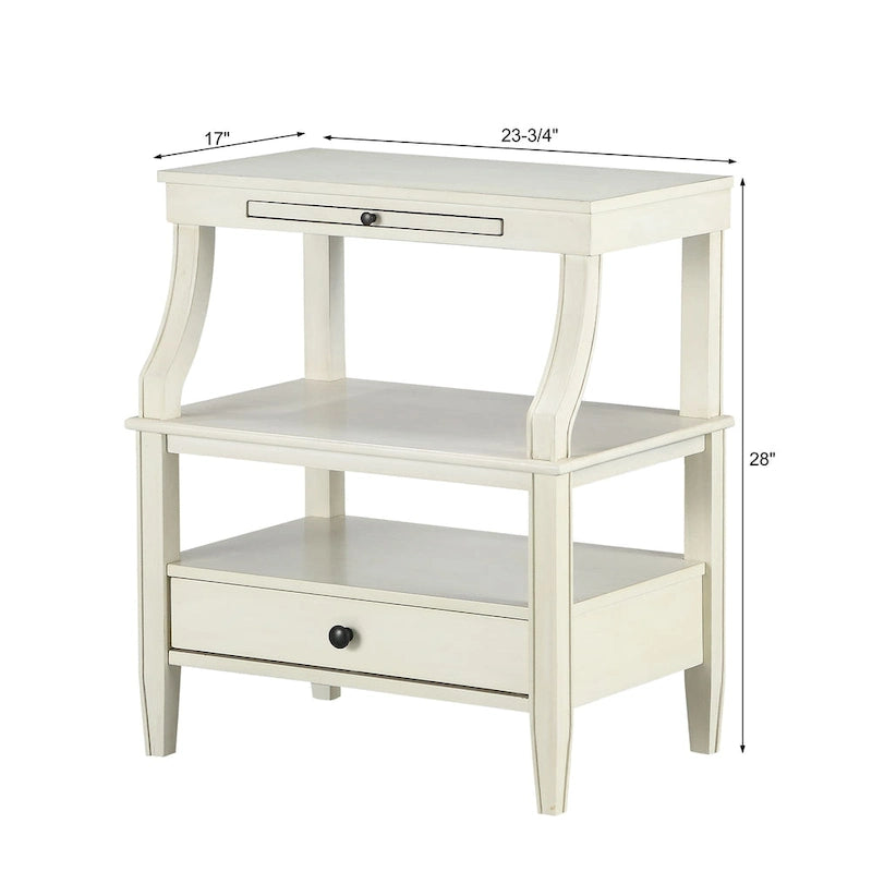 3-Tier Storage Coffee Table Rectangle Nightstand with a Drawer End Table with Pull Out Drink Tray Side Table for Living Room