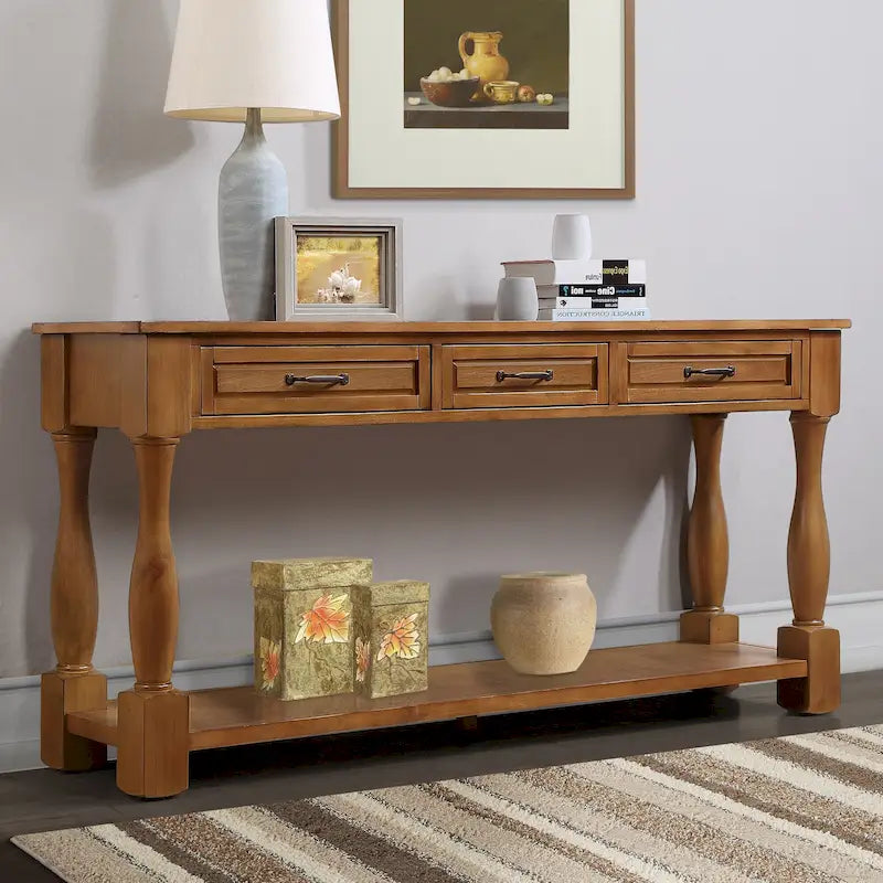 63inch Long Wood Console Table with 3 Drawers