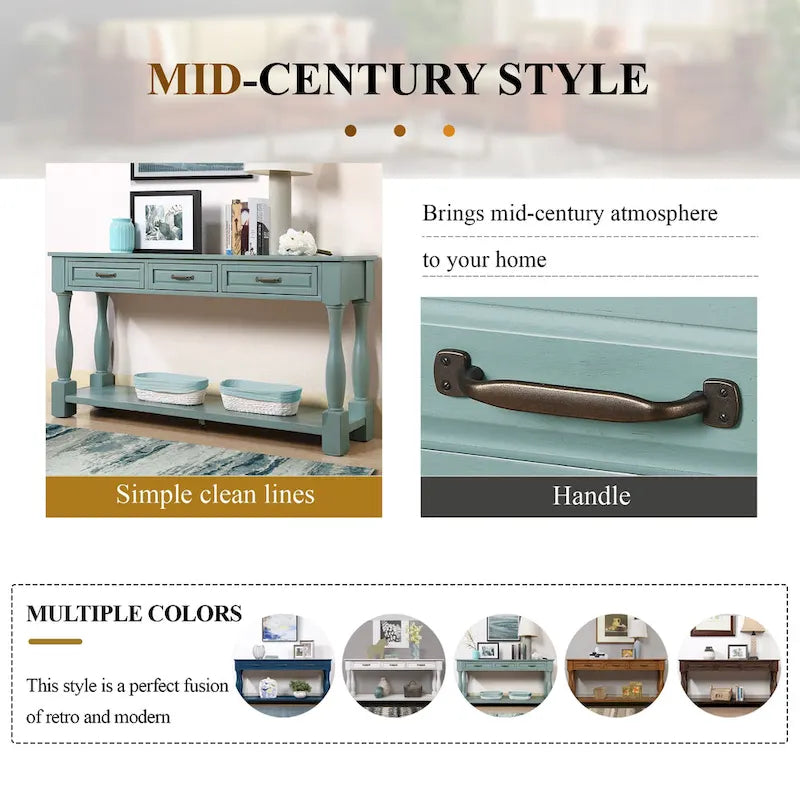 63inch Long Wood Console Table with 3 Drawers