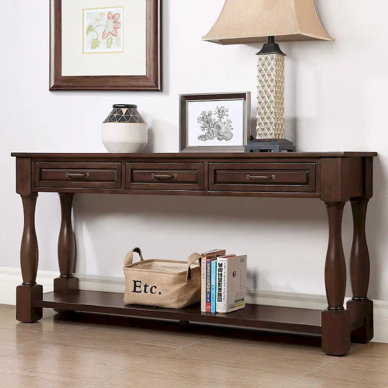 63inch Long Wood Console Table with 3 Drawers