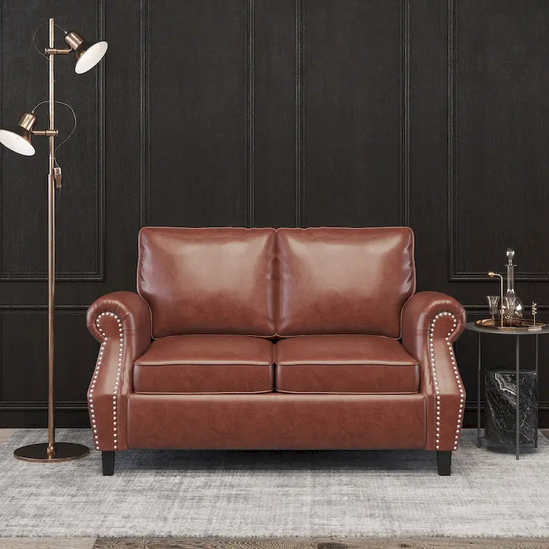 Faux Leather Loveseat with Nailhead Trim