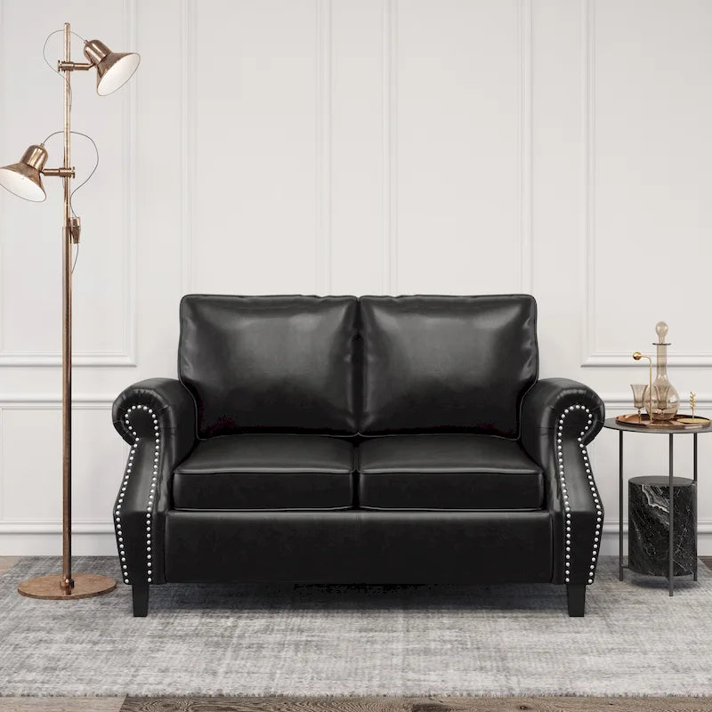 Faux Leather Loveseat with Nailhead Trim
