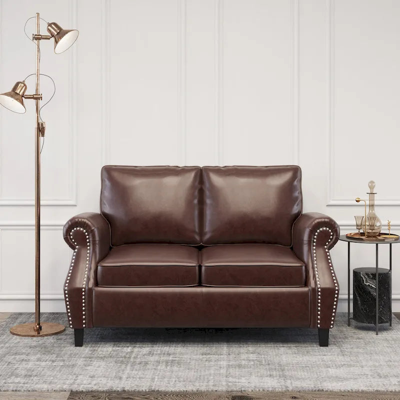 Faux Leather Loveseat with Nailhead Trim