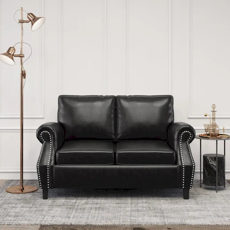 Faux Leather Loveseat with Nailhead Trim