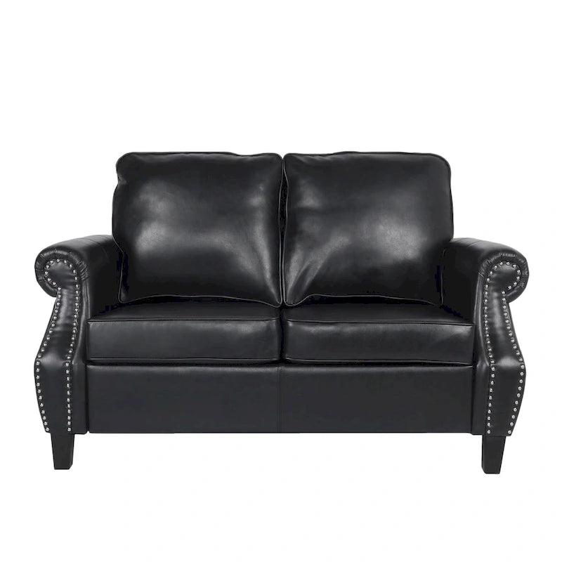 Faux Leather Loveseat with Nailhead Trim
