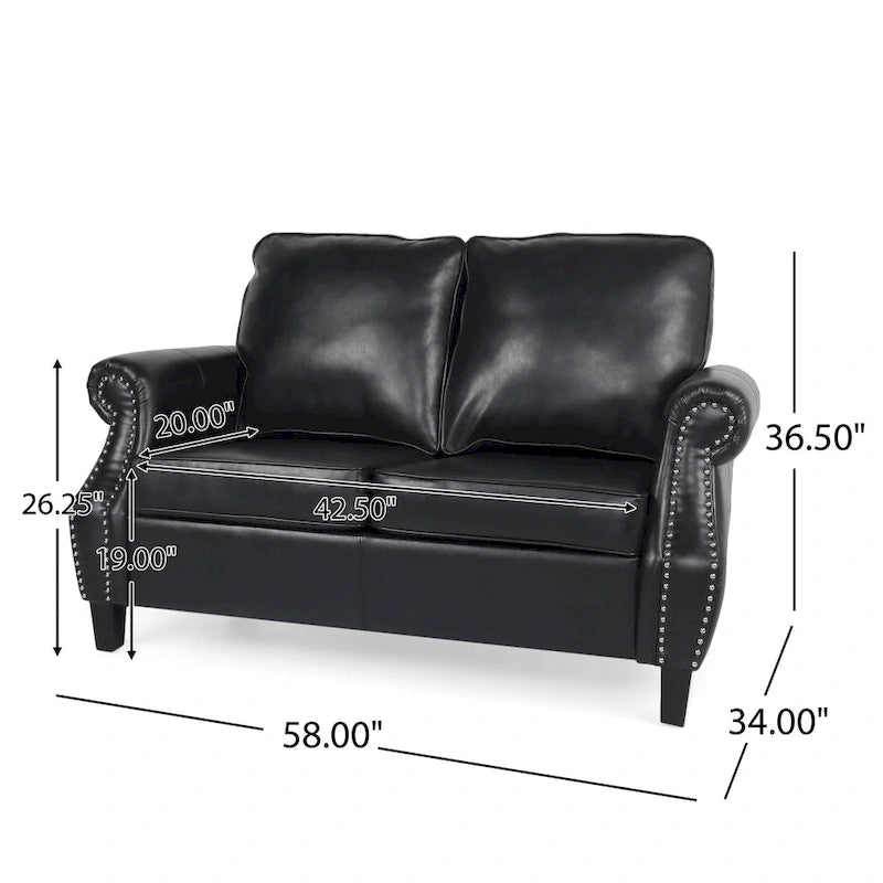Faux Leather Loveseat with Nailhead Trim