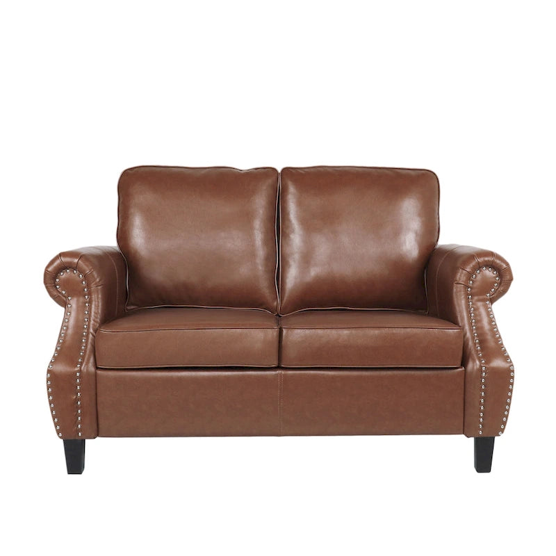 Faux Leather Loveseat with Nailhead Trim