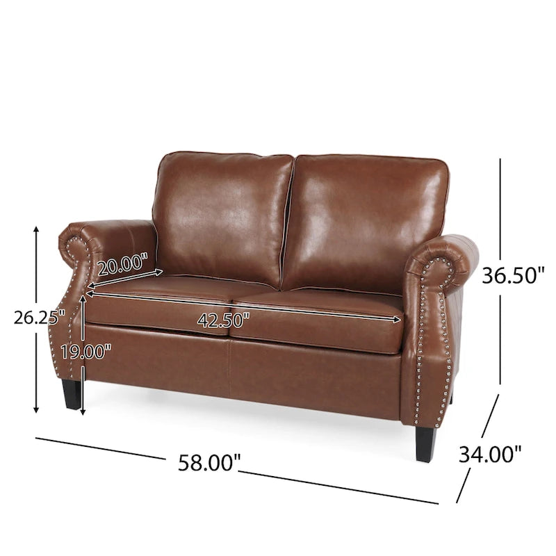 Faux Leather Loveseat with Nailhead Trim