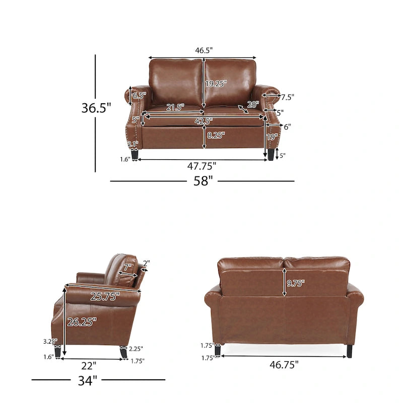 Faux Leather Loveseat with Nailhead Trim