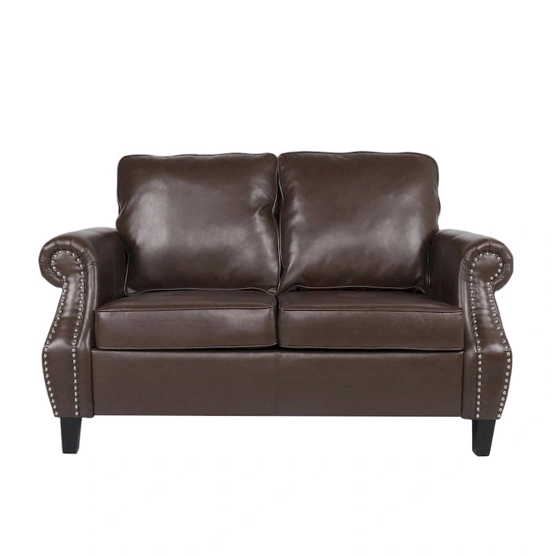 Faux Leather Loveseat with Nailhead Trim