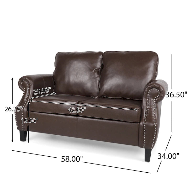 Faux Leather Loveseat with Nailhead Trim
