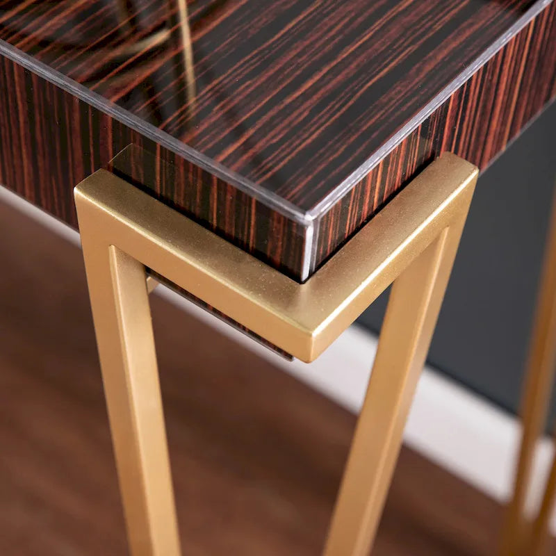 Contemporary Brown & Gold Glass-Top Console Table