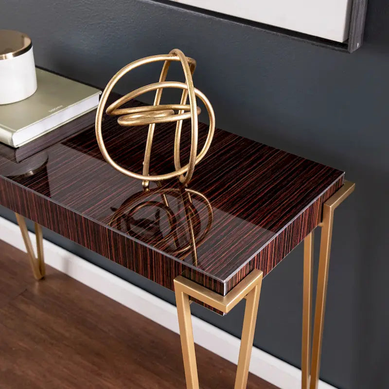 Contemporary Brown & Gold Glass-Top Console Table