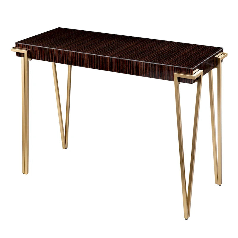 Contemporary Brown & Gold Glass-Top Console Table