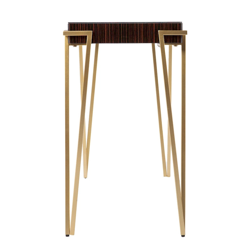 Contemporary Brown & Gold Glass-Top Console Table