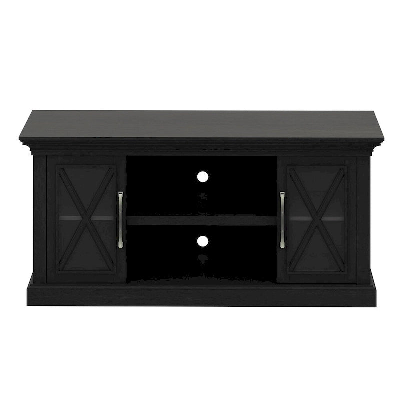 TV Stand for TVs up to 65 Inches, Black with Glass Doors