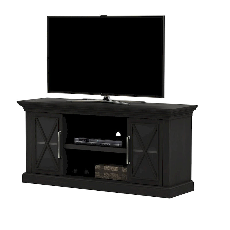 TV Stand for TVs up to 65 Inches, Black with Glass Doors