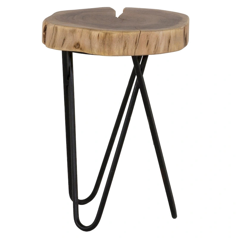 12" Round Live Edge Acacia Wood Accent End Table with Black Metal Legs