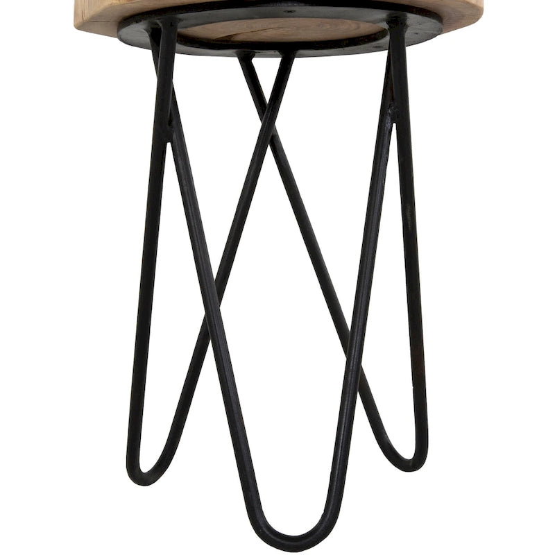 12" Round Live Edge Acacia Wood Accent End Table with Black Metal Legs
