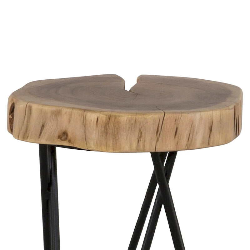 12" Round Live Edge Acacia Wood Accent End Table with Black Metal Legs